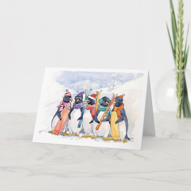 Penguin Ski Trip Holiday Card (Front)