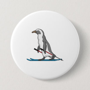 Penguin Skier Ski 3 Inch Round Button