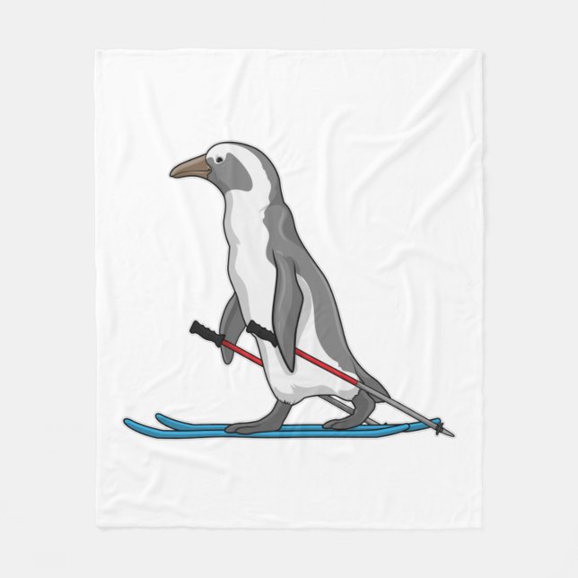Penguin Skier Ski Fleece Blanket (Front)