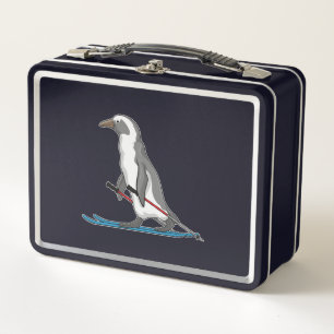 Penguin Skier Ski Metal Lunch Box