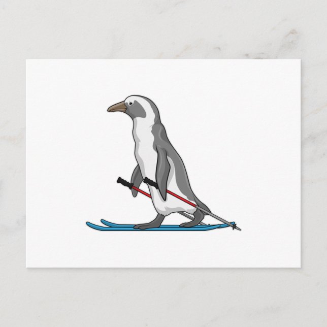 Penguin Skier Ski Postcard (Front)