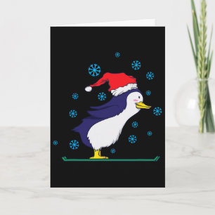 Penguin Skiing At Christmas  Card