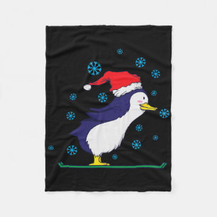 Penguin Skiing At Christmas  Fleece Blanket