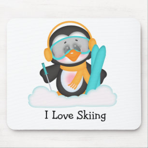 Penguin Skiing Mouse Pad