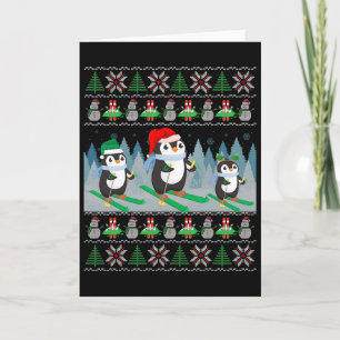 Penguin Skiing Ugly Christmas Sweater Sports Pengu Card