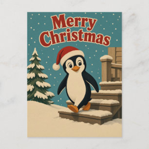 Penguin Snow Step Animal Christmas Postcard