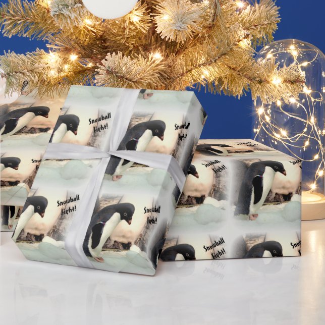 Penguin Snowball Fight Wrapping Paper (Holidays)