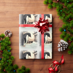 Penguin Snowball Fight Wrapping Paper
