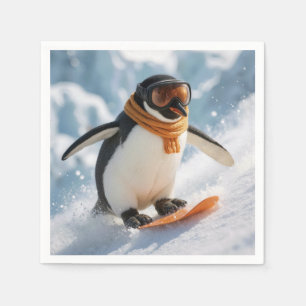 Penguin Snowboarding Downhill Napkin