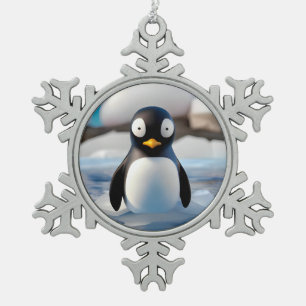 Penguin Snowflake Pewter Christmas Ornament