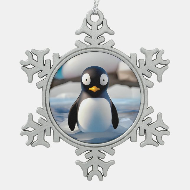 Penguin Snowflake Pewter Christmas Ornament (Front)