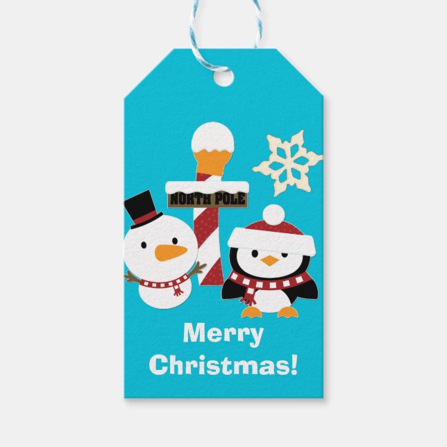 Penguin Snowman Personalized Christmas Gift Tags (Front)