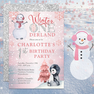 Penguin   Snowman Winter ONEderland 1st Birthday Invitation