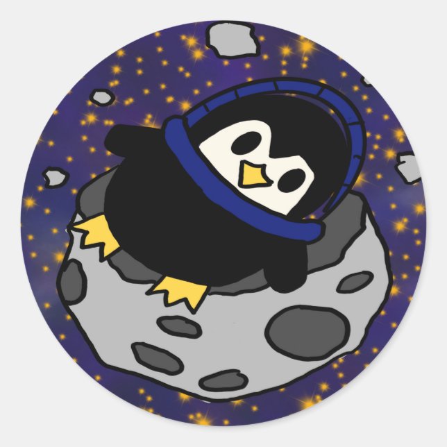 penguin spaceman classic round sticker (Front)