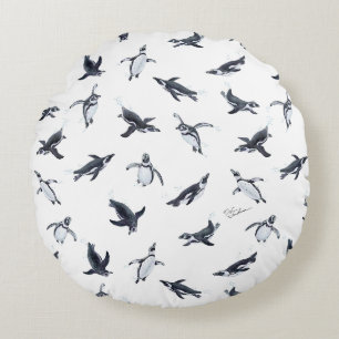 Penguin Squadron Ocean Art Design Round Pillow