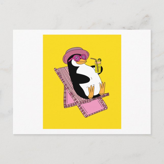 Penguin Summer Sunset Vacation Postcard (Front)