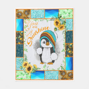 Penguin Sunflower You Are My Sunshine Fleece Blanket