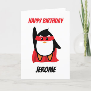 Penguin super hero kids superhero birthday cards