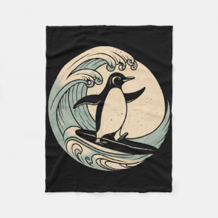 Penguin Surfing Surfboard  Fleece Blanket