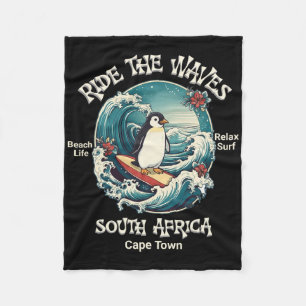 Penguin Surfing Waves South Africa Cape Cod Surfs  Fleece Blanket
