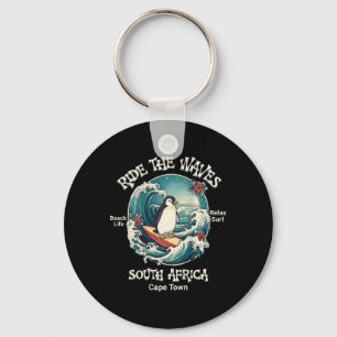 Penguin Surfing Waves South Africa Cape Cod Surfs Keychain