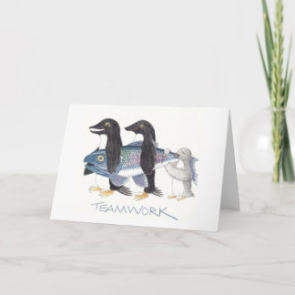 Penguin Teamwork drawing on note cards