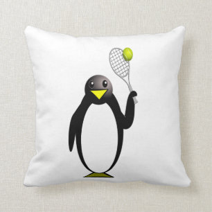 Penguin Tennis Throw Pillow