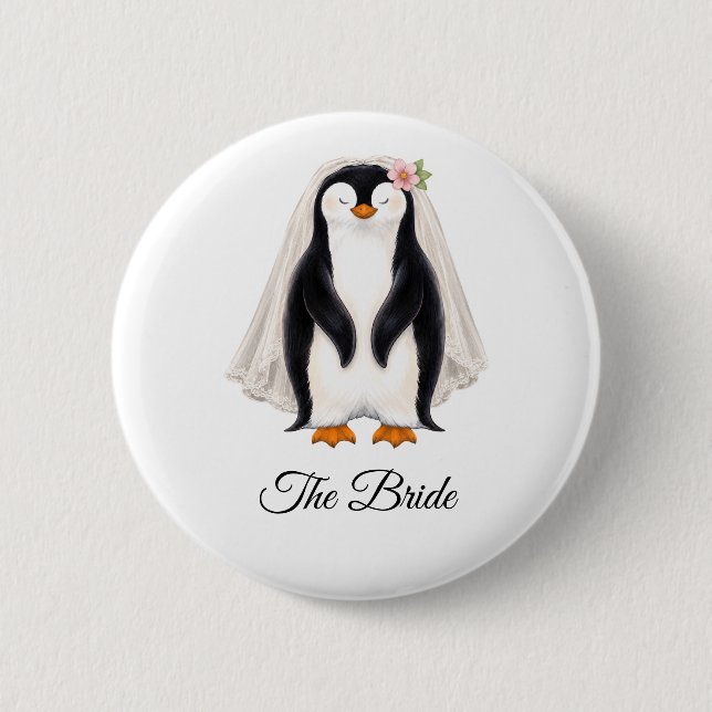  Penguin The Bride Personalized White Bachelorette 2 Inch Round Button (Front)