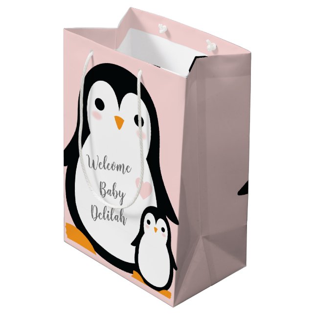 Penguin Theme Baby Shower Cute Medium Gift Bag (Back Angled)