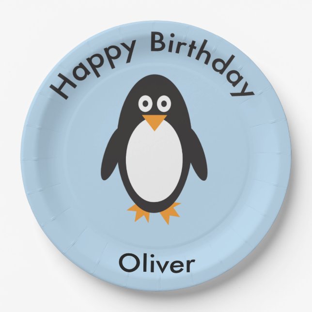Penguin themed birthday party plates (Front)