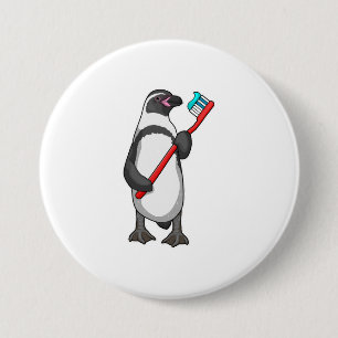 Penguin Tooth brush 3 Inch Round Button