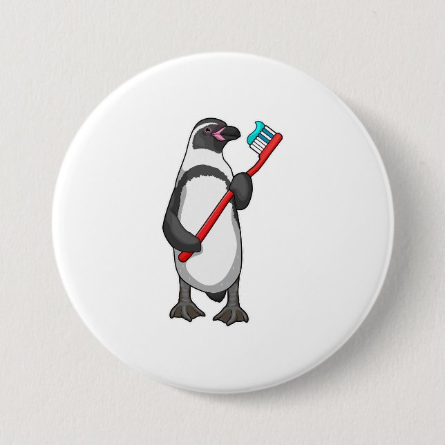 Penguin Tooth brush 3 Inch Round Button (Front)