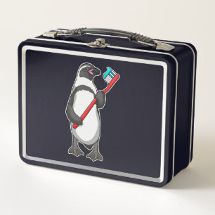 Penguin Tooth brush Metal Lunch Box