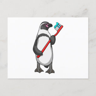 Penguin Tooth brush Postcard