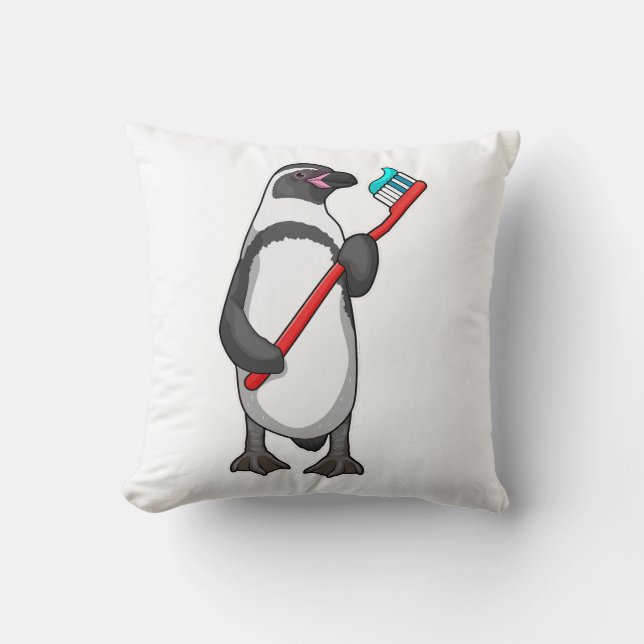 Penguin Tooth brush Throw Pillow (Front)