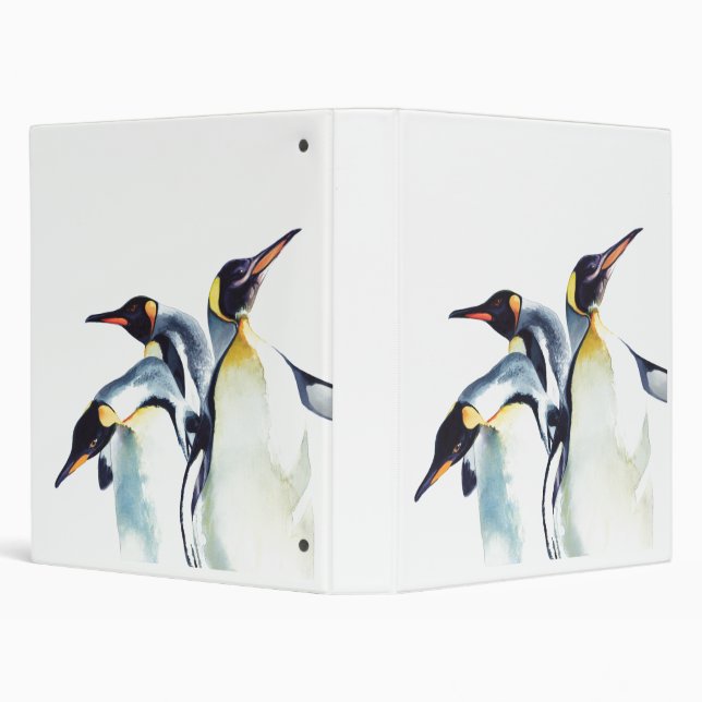 "Penguin Trio" Wildlife Watercolor Art Binder (Background)