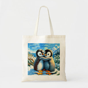 Penguin twins happy feet blue tote bag