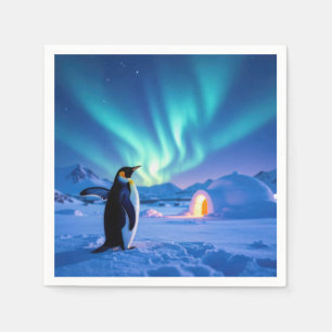 Penguin Under Northern Lights Napkin