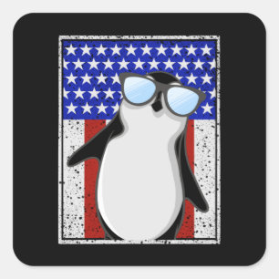 Penguin USA Flag Square Sticker