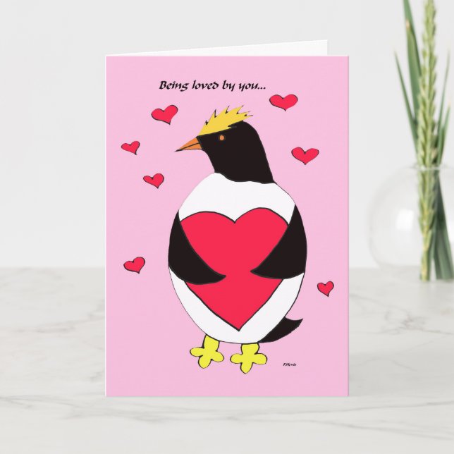 Penguin Valentine -- Cool Heart Penguin Holiday Card (Front)