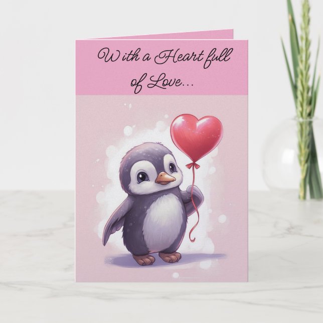 Penguin Valentine Day Holiday Card (Front)