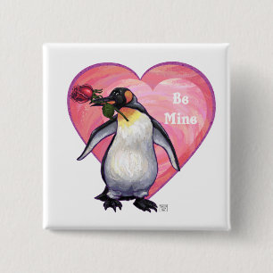 Penguin Valentine's Day 2 Inch Square Button