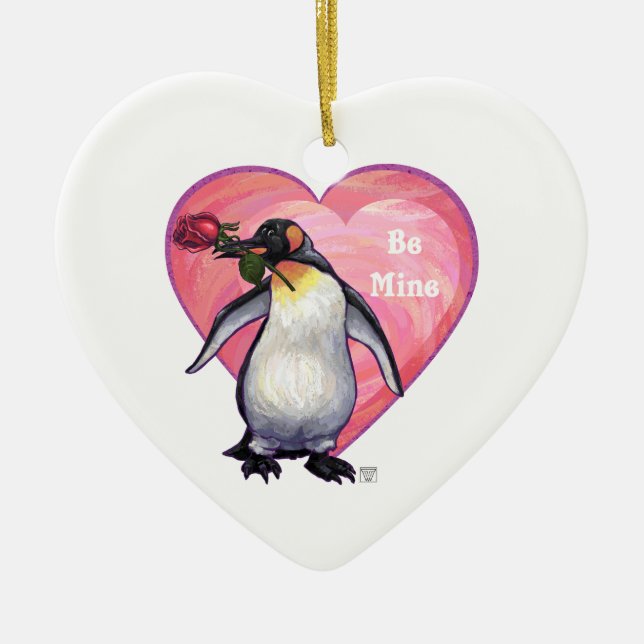 Penguin Valentine's Day Ceramic Ornament (Front)