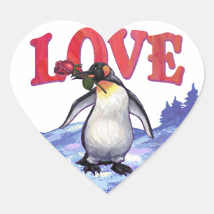 Penguin Valentine's Day Heart Sticker