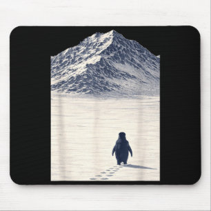 Penguin walking alone toward mountains motivationa mouse pad