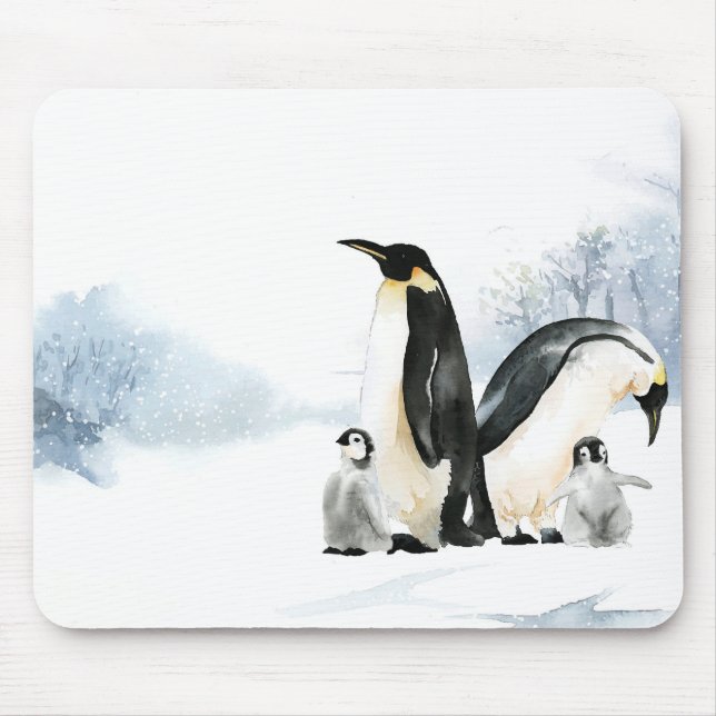 Penguin Watercolor Mouse Pad (Front)