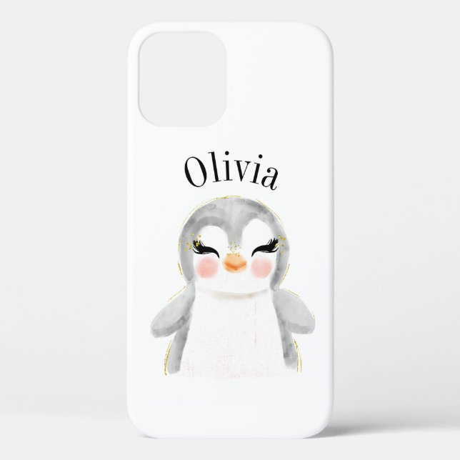 Penguin Watercolor Name Modern Case-Mate iPhone Case (Back)