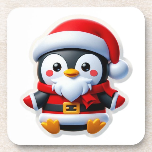  Penguin wearing a Santa suit Coaster (Front)