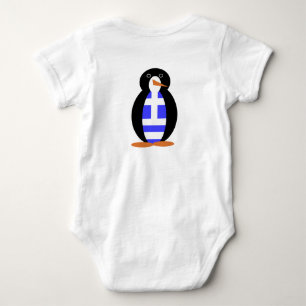 Penguin Wearing Greek Flag Vest Baby Bodysuit