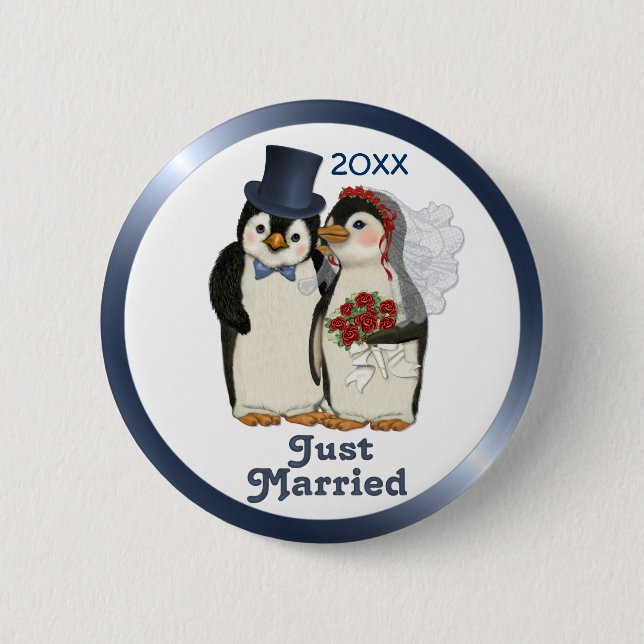 Penguin Wedding Bride and Groom Tie - Customize 2 Inch Round Button (Front)